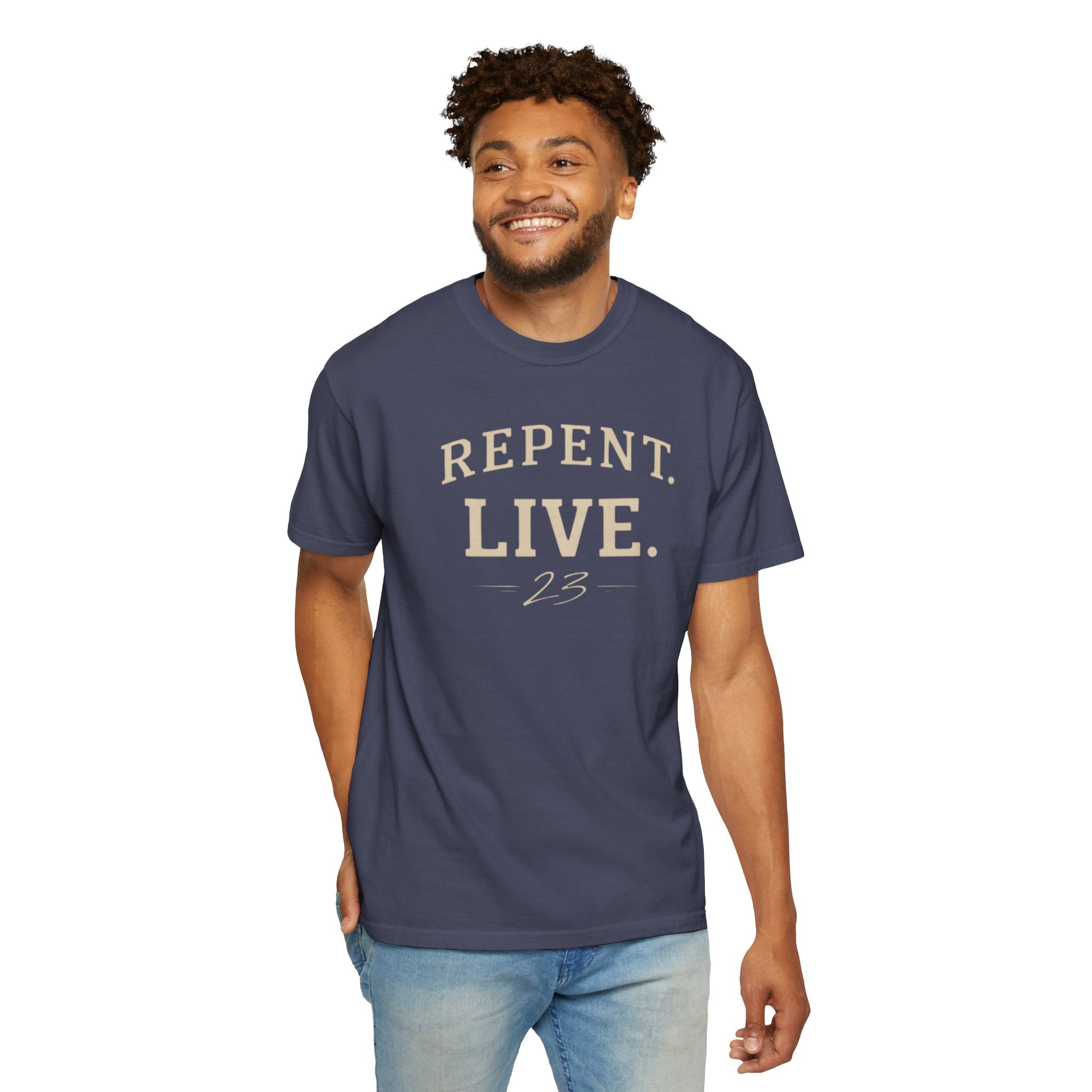 REPENT. LIVE. Faith T-Shirt — Bold Minimal Christian Tee