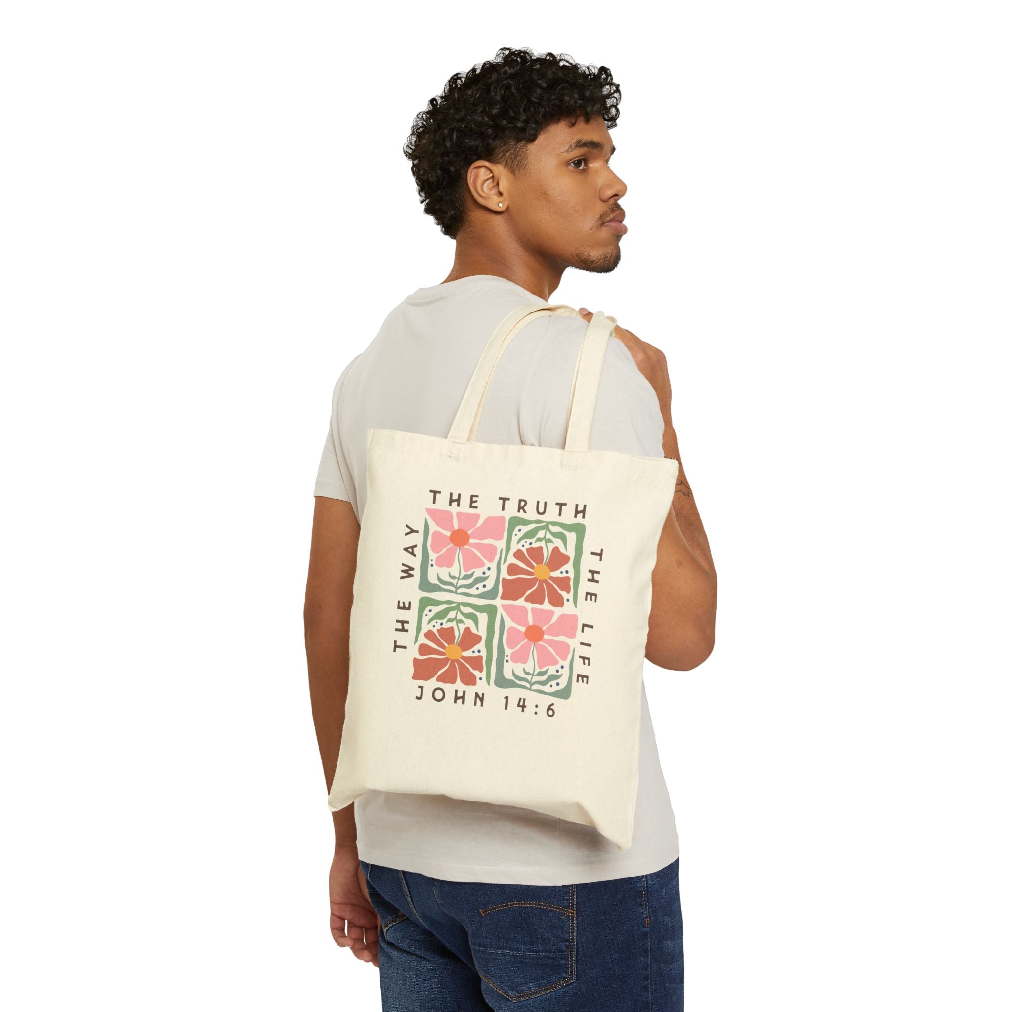 Floral Tote :John 14:6- Jesus: The Way, The Truth, The Life