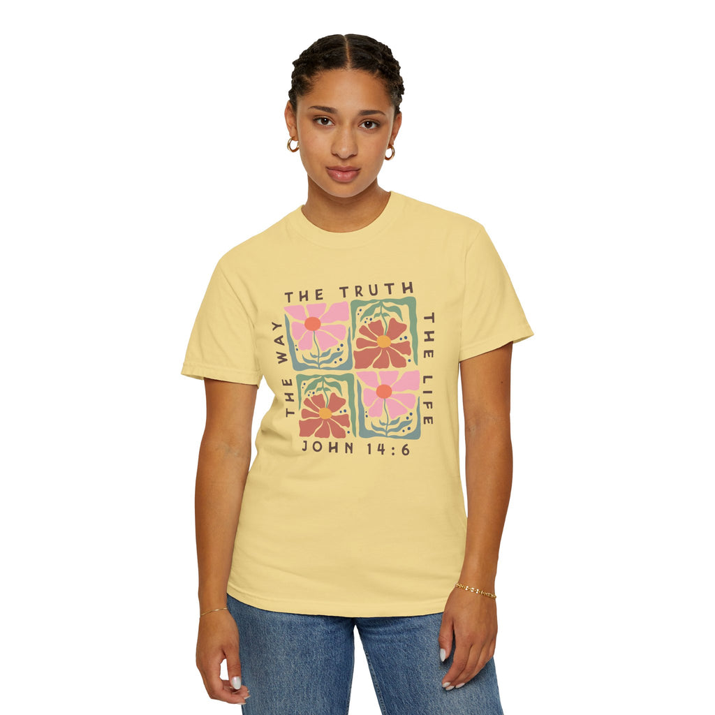 Christian Floral T-Shirt — “The Way The Truth The Life” John 14:6 Graphic Tee