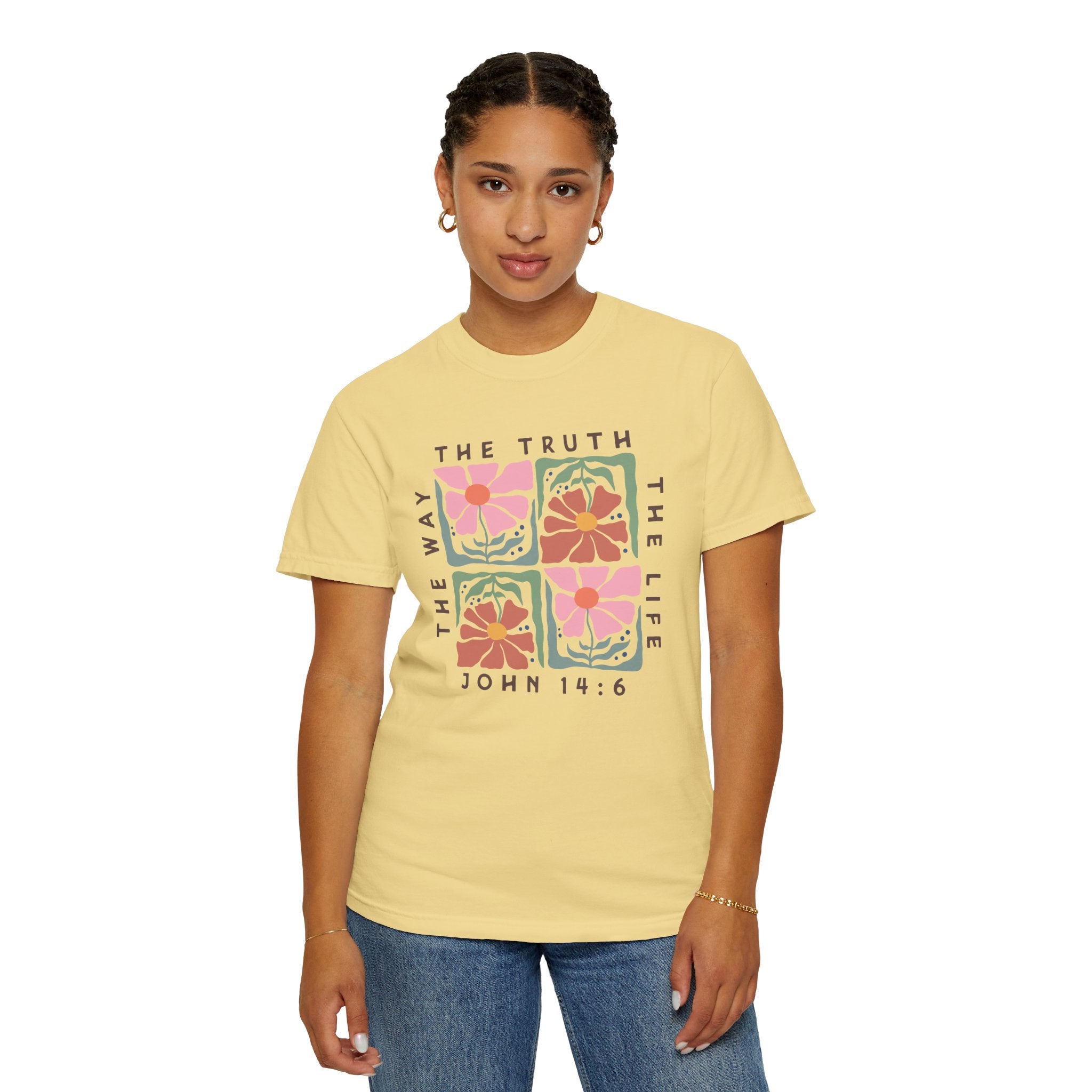 Christian Floral T-Shirt — “The Way The Truth The Life” John 14:6 Graphic Tee