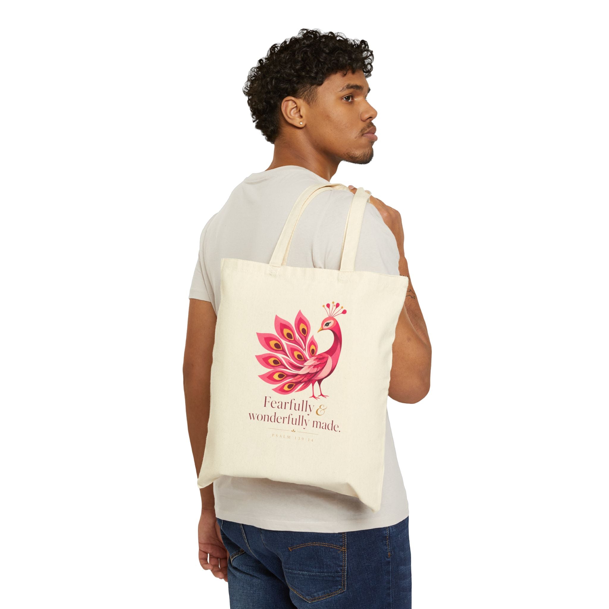 'Fearfully & Wonderfully Made' Peacock Tote Bag