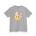 Sweet Smile Bow Girls’ Tee – Cute Patchwork Bow Smiley Shirt