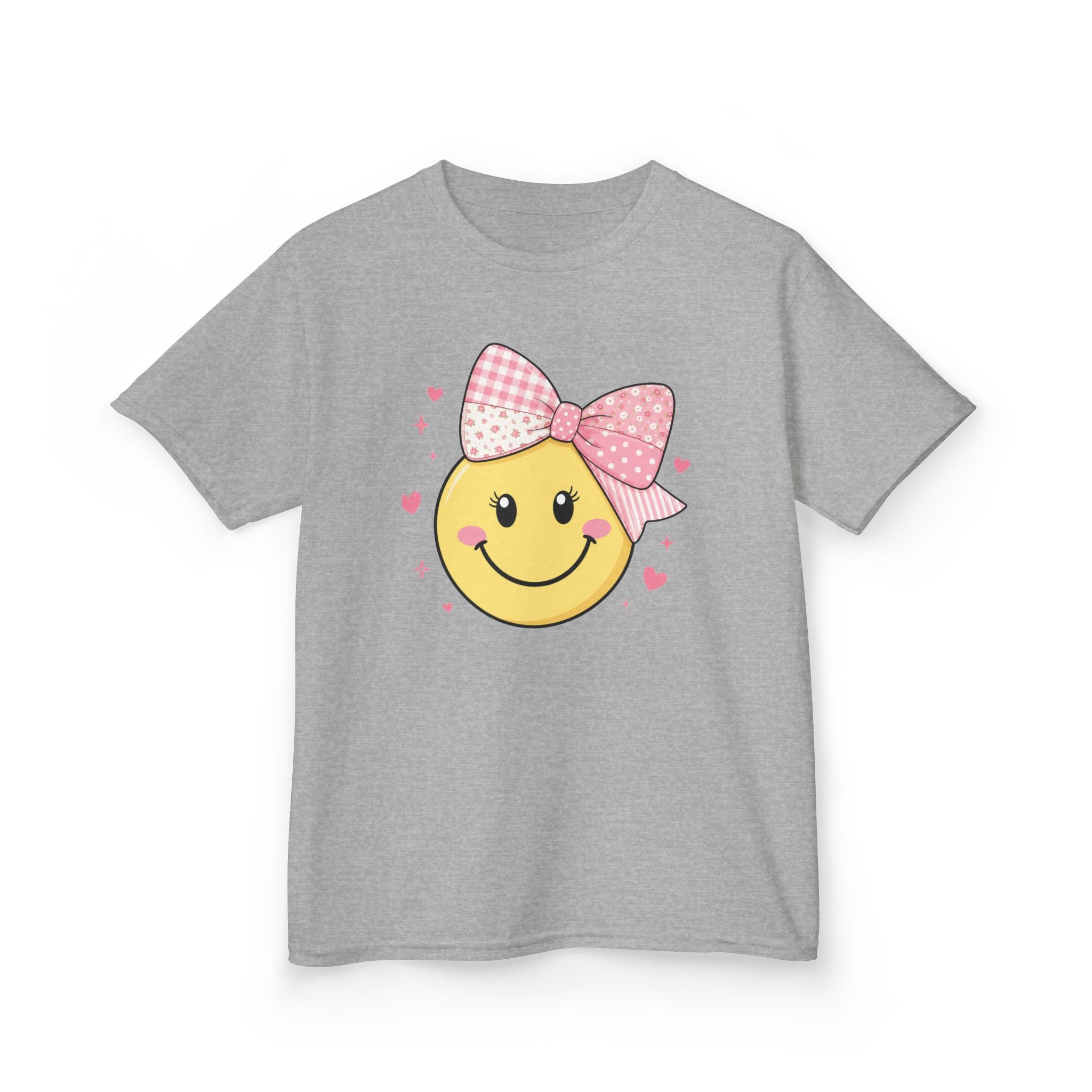 Sweet Smile Bow Girls’ Tee – Cute Patchwork Bow Smiley Shirt