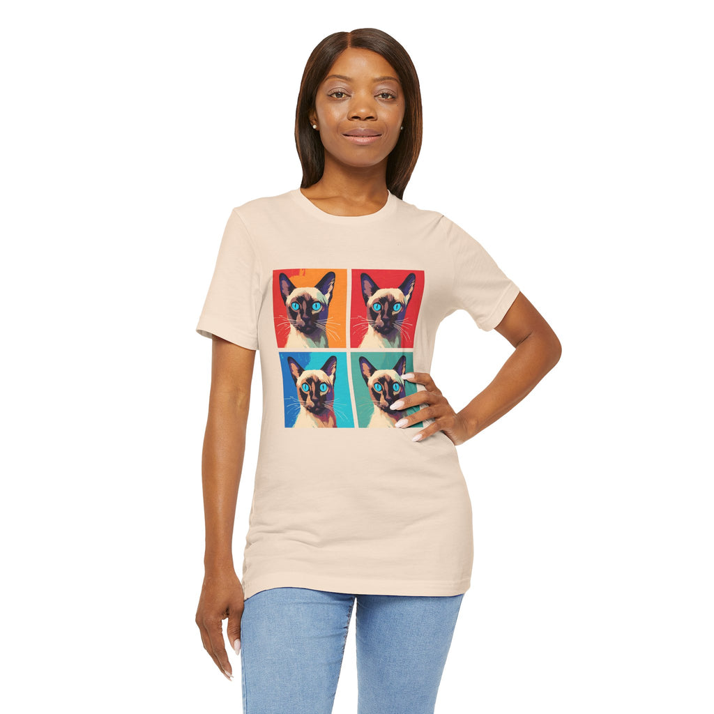 Colorful Siamese Cat Tee, Fun Graphic T-Shirt, Cat Lover Gift, Pop Art Style, Unique Animal Shirt, Casual Wear, Birthday Present