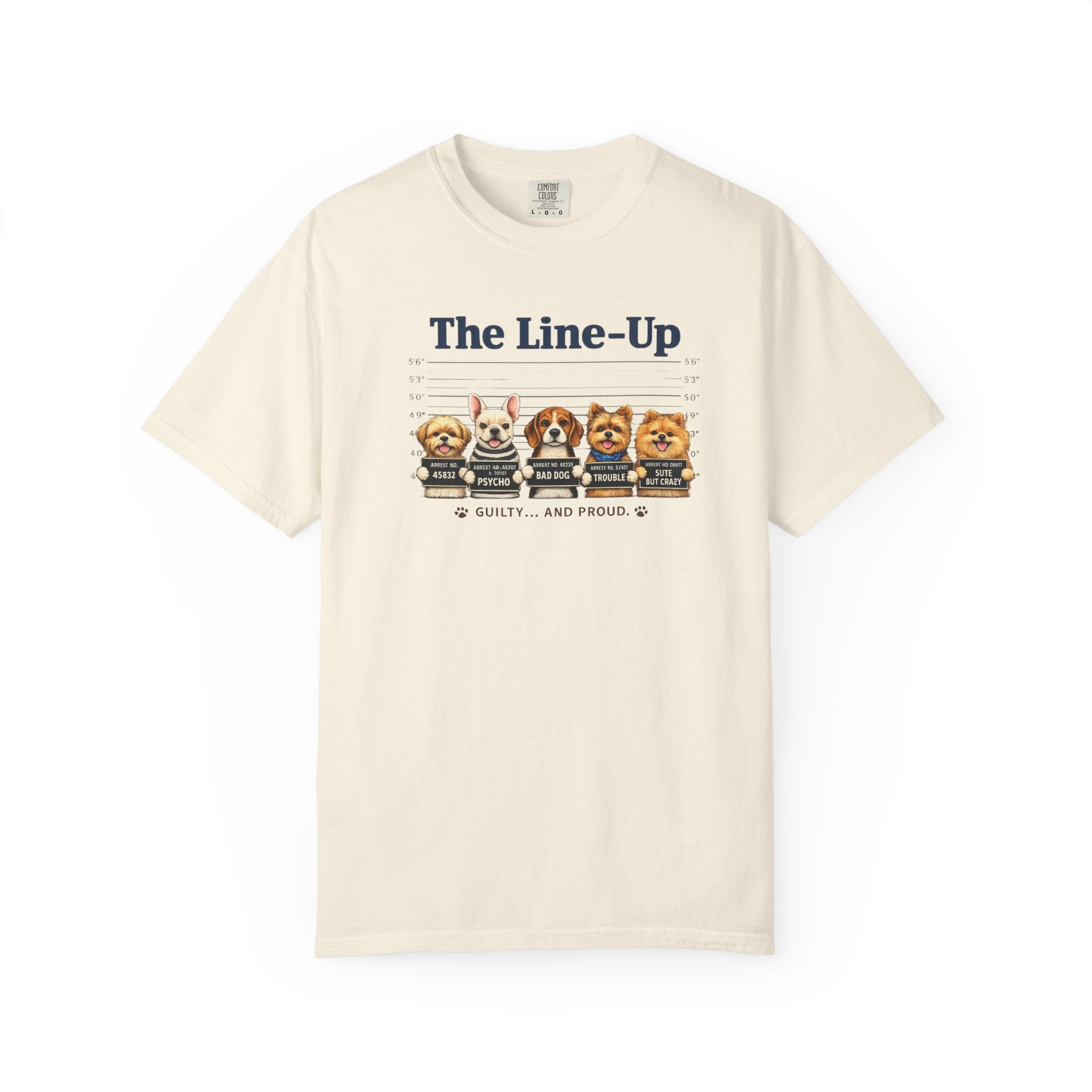 The Line-Up Cute Dog Mugshot T-Shirt — "Guilty and Adorable"