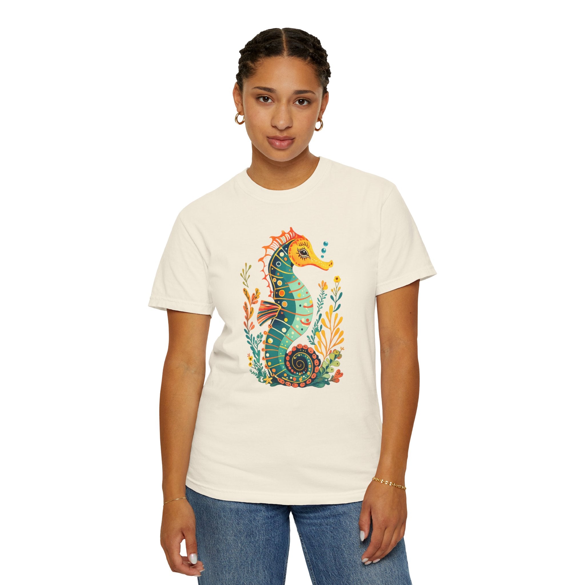 Seahorse Floral T-Shirt — Colorful Ocean Illustration Tee