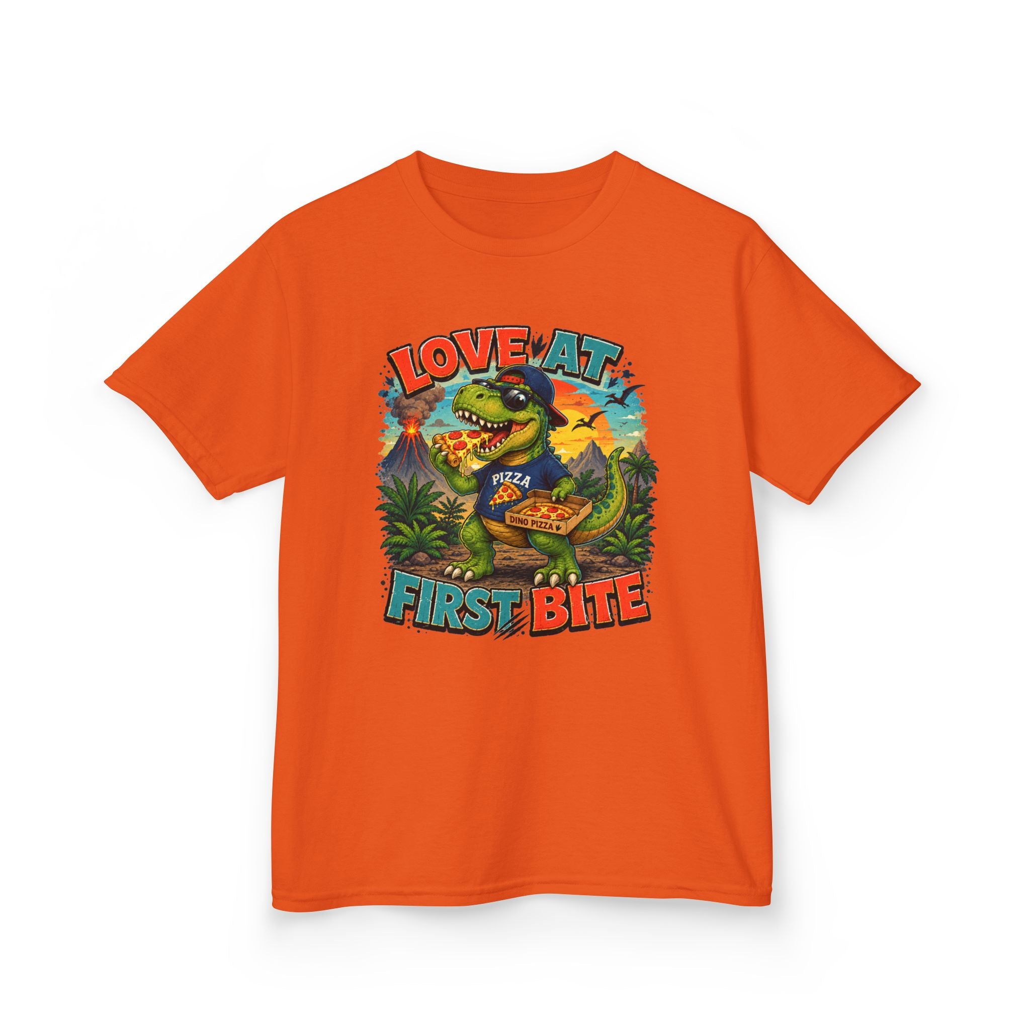 Love at First Bite Dinosaur Pizza Kids T-Shirt