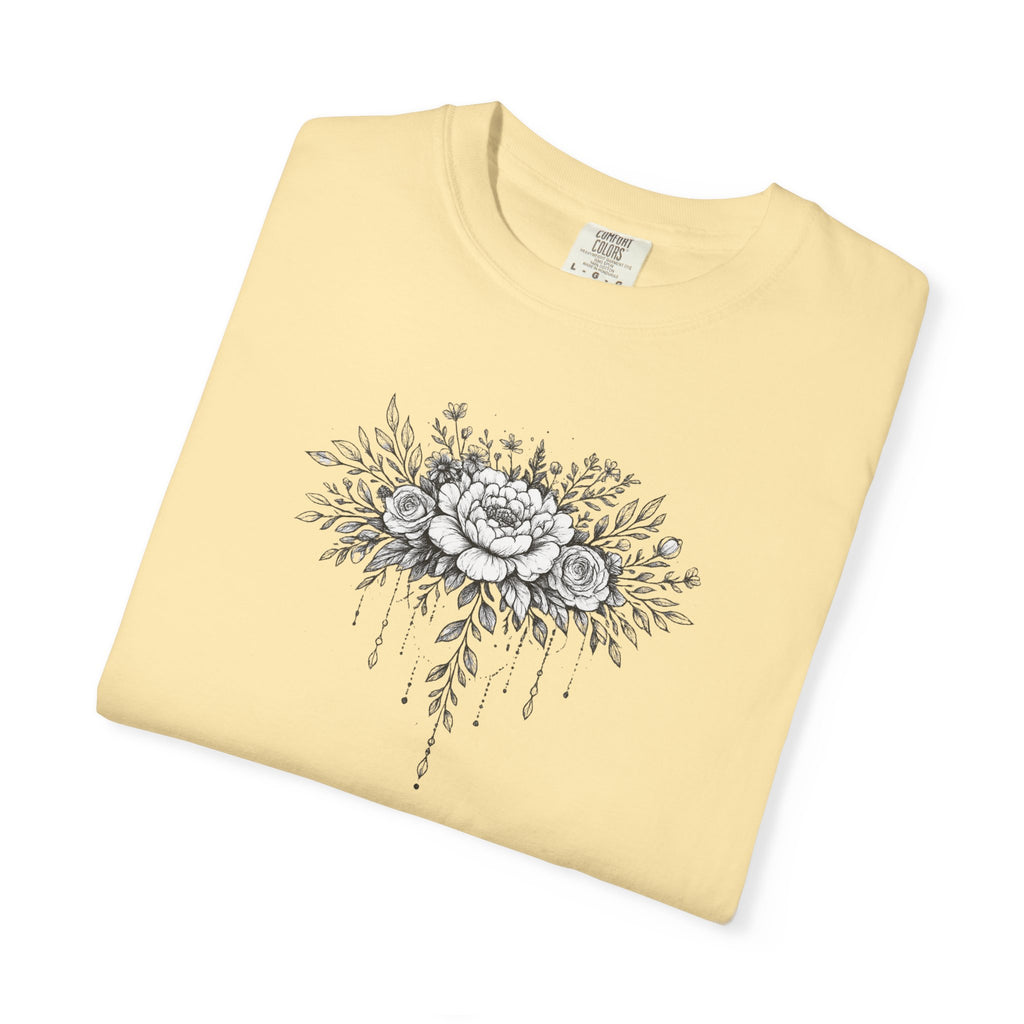 Floral Sketch T-Shirt — Vintage Black Rose Illustration