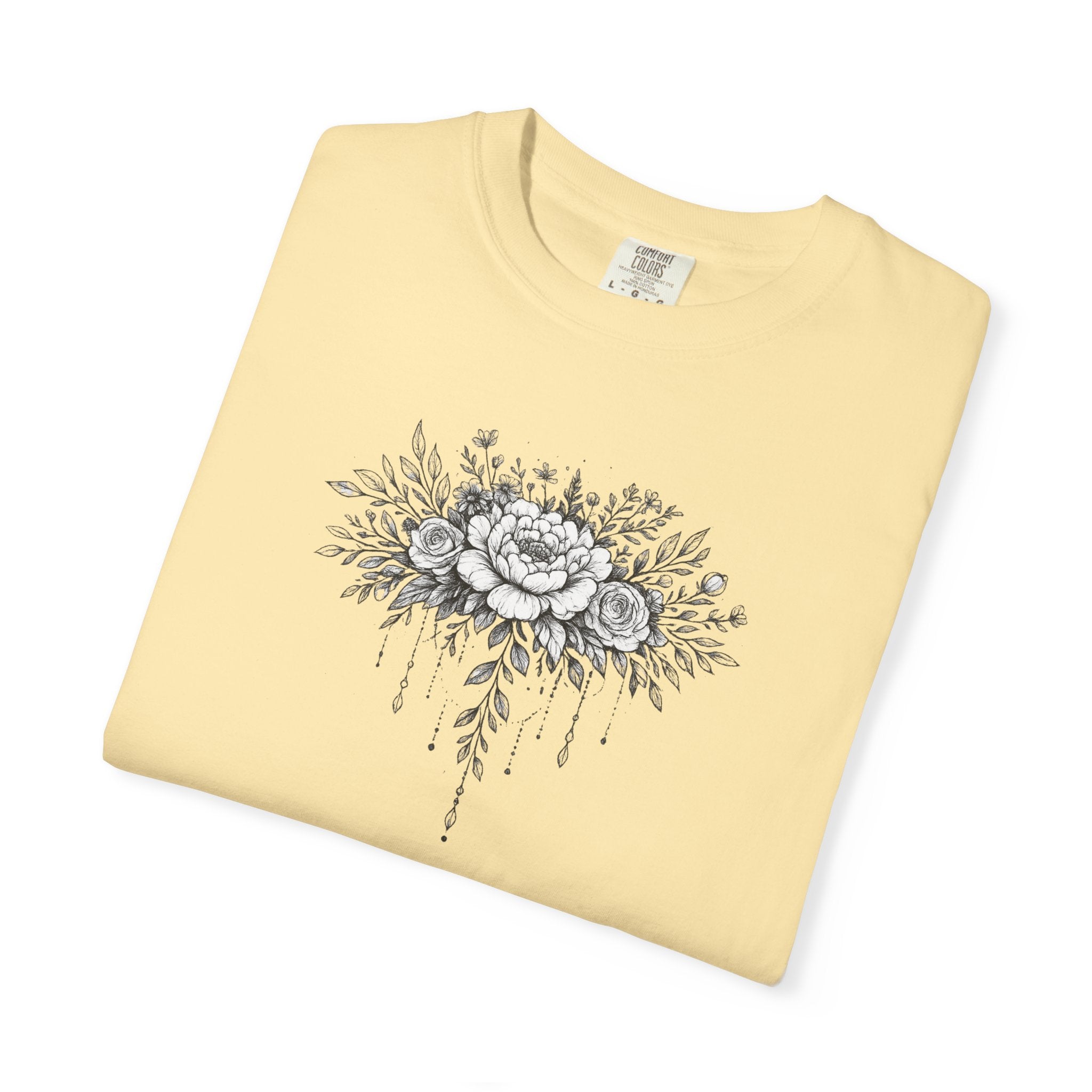 Floral Sketch T-Shirt — Vintage Black Rose Illustration