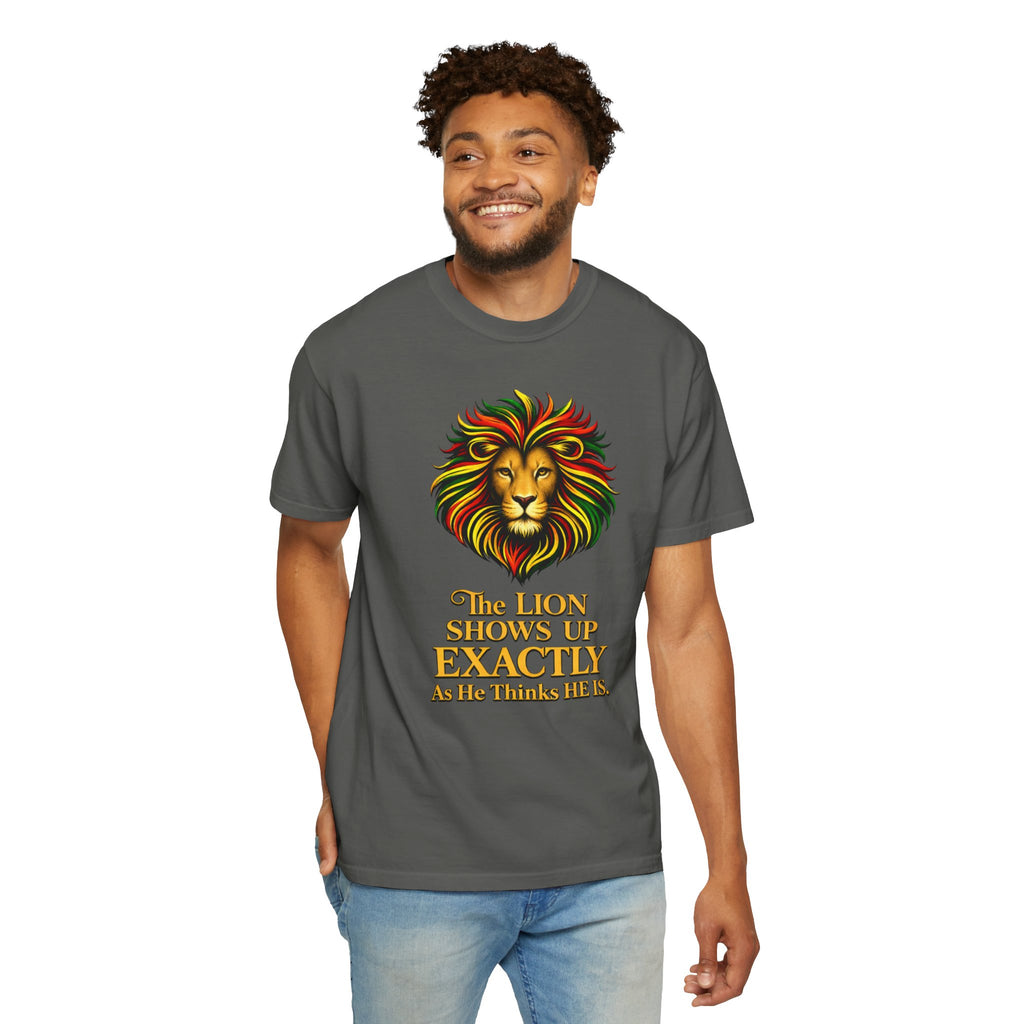 Lion T-Shirt — "The Lion Shows Up Exactly As He Thinks He Is" BLACK COLLECTION