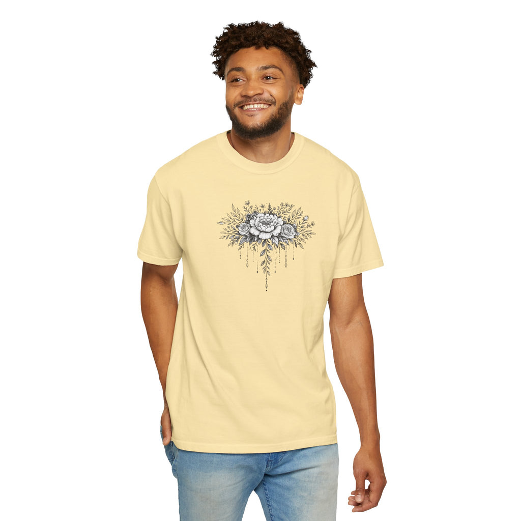 Floral Sketch T-Shirt — Vintage Black Rose Illustration