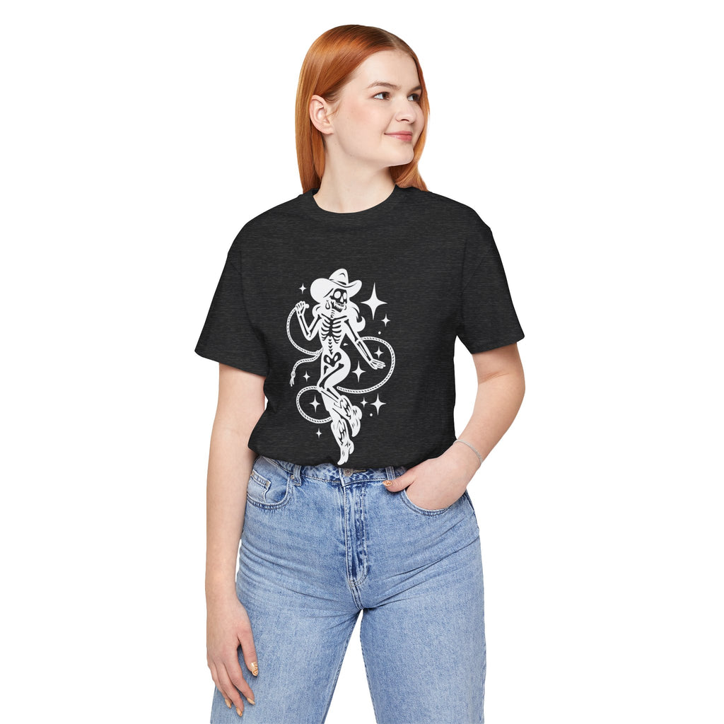 Western Outlaw Skeleton Tee — Coiled Rope & Star Graphic