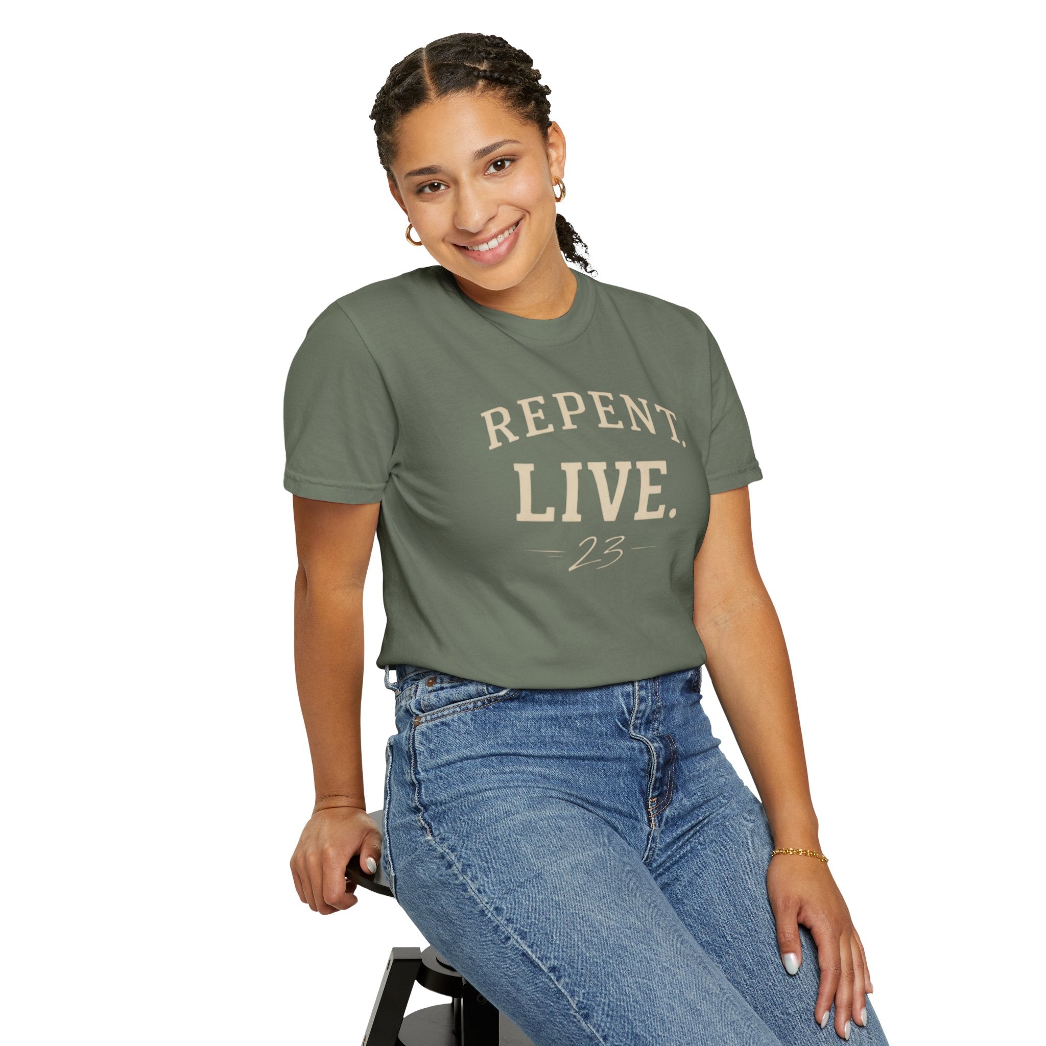 REPENT. LIVE. Faith T-Shirt — Bold Minimal Christian Tee
