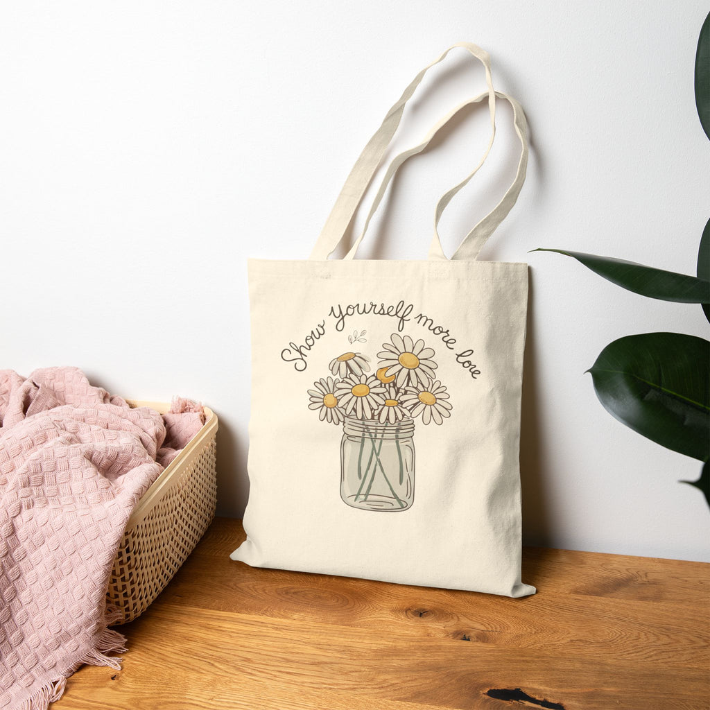 “Show Yourself More Love” Daisy Mason Jar Tote