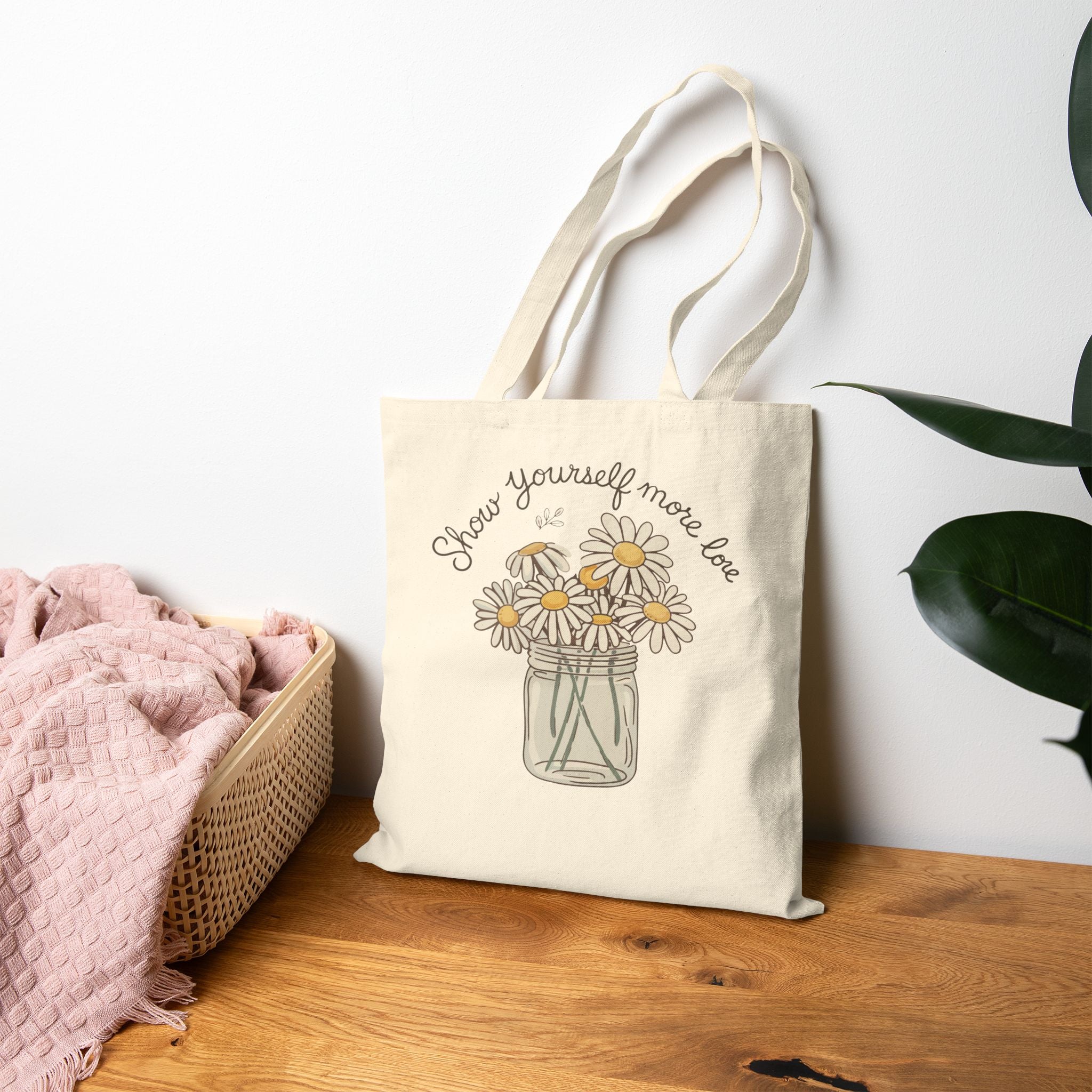 “Show Yourself More Love” Daisy Mason Jar Tote