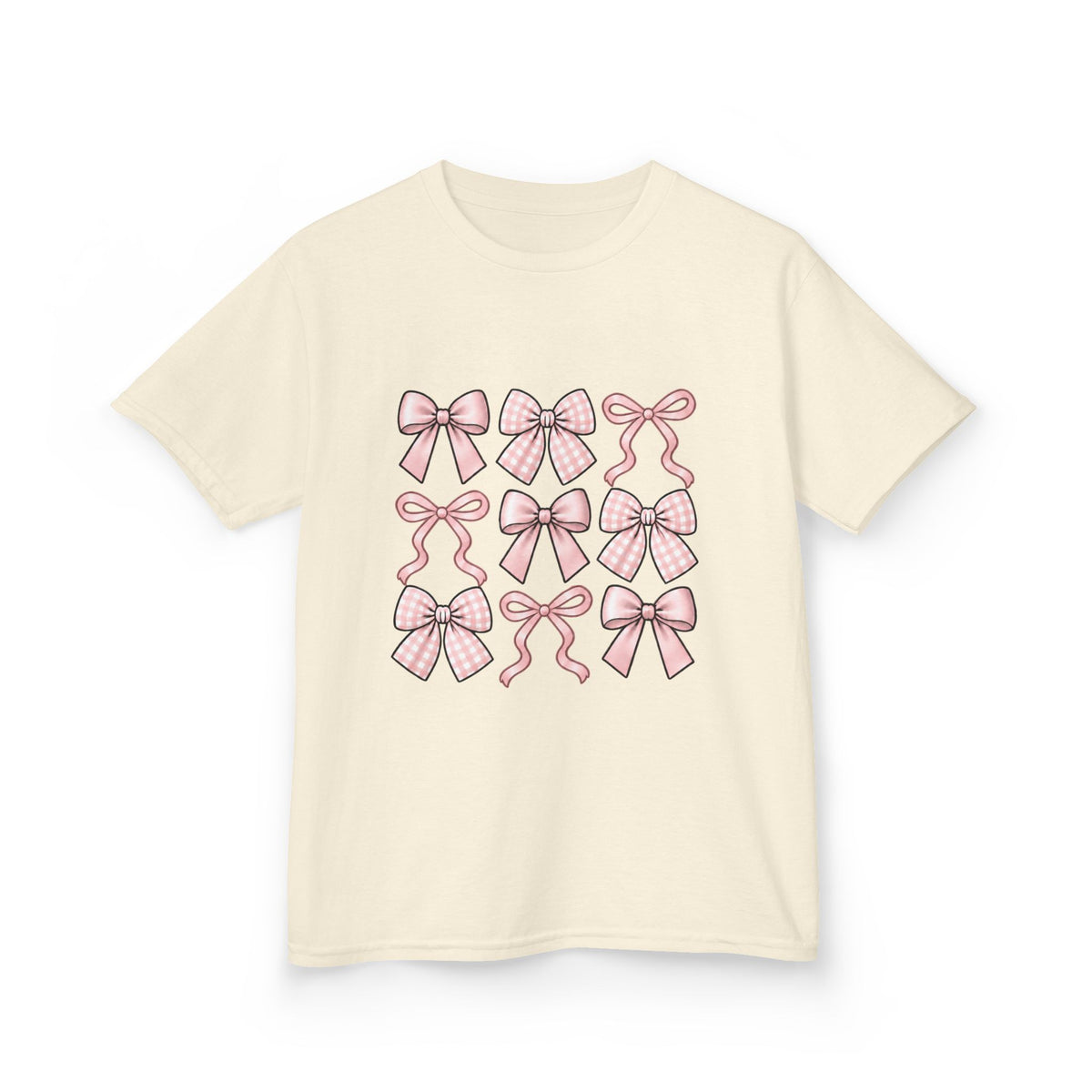 Pretty in Bows Girls’ Tee – Pink Ribbon Grid Shirt