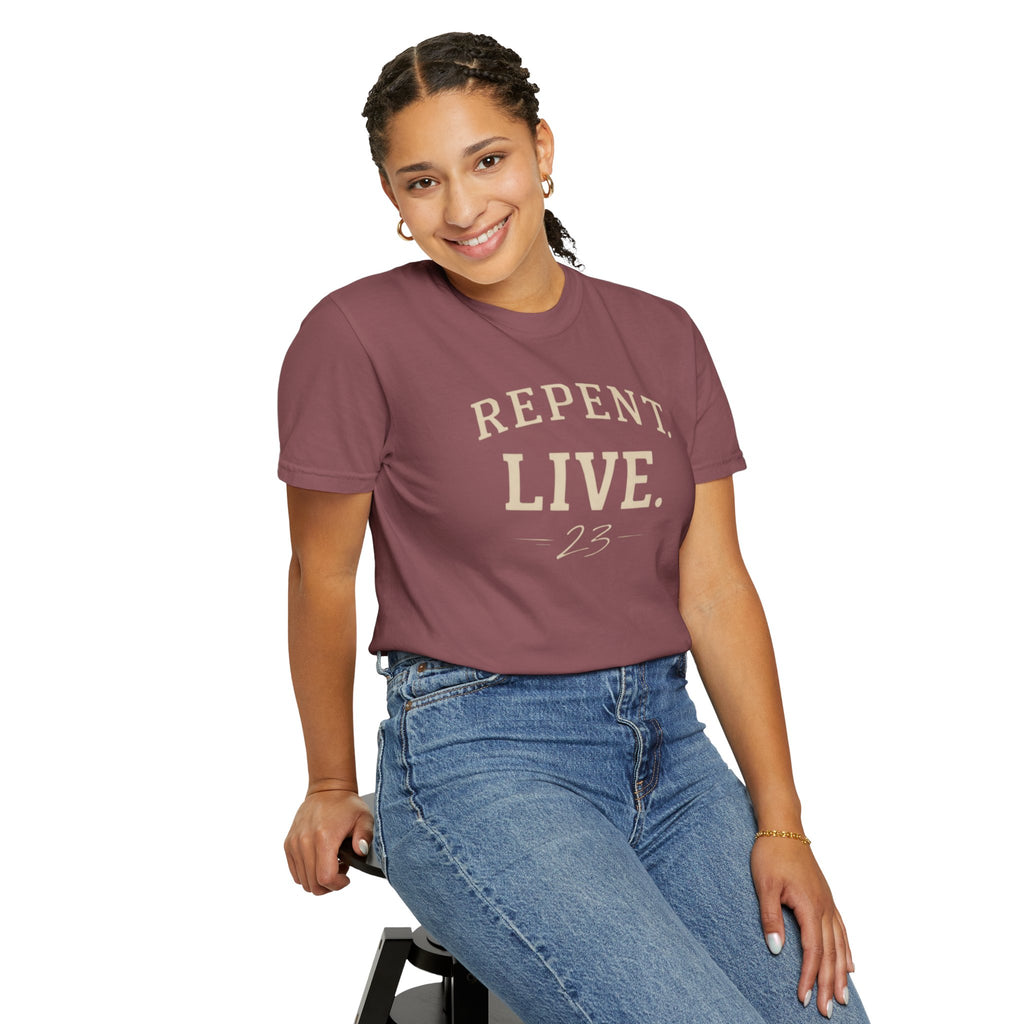 REPENT. LIVE. Faith T-Shirt — Bold Minimal Christian Tee