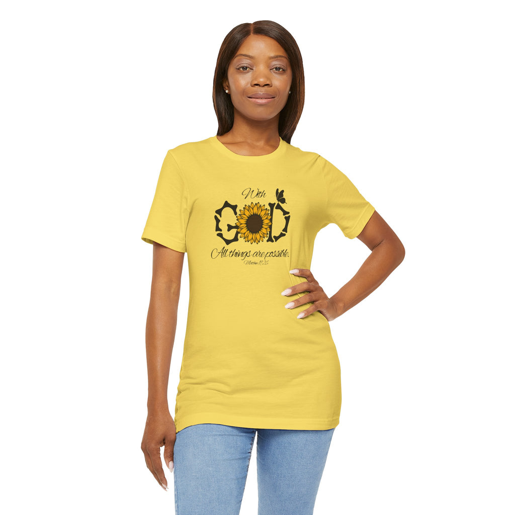 With God, All Things Are Possible with Daisy design: Scripture T-shirt
