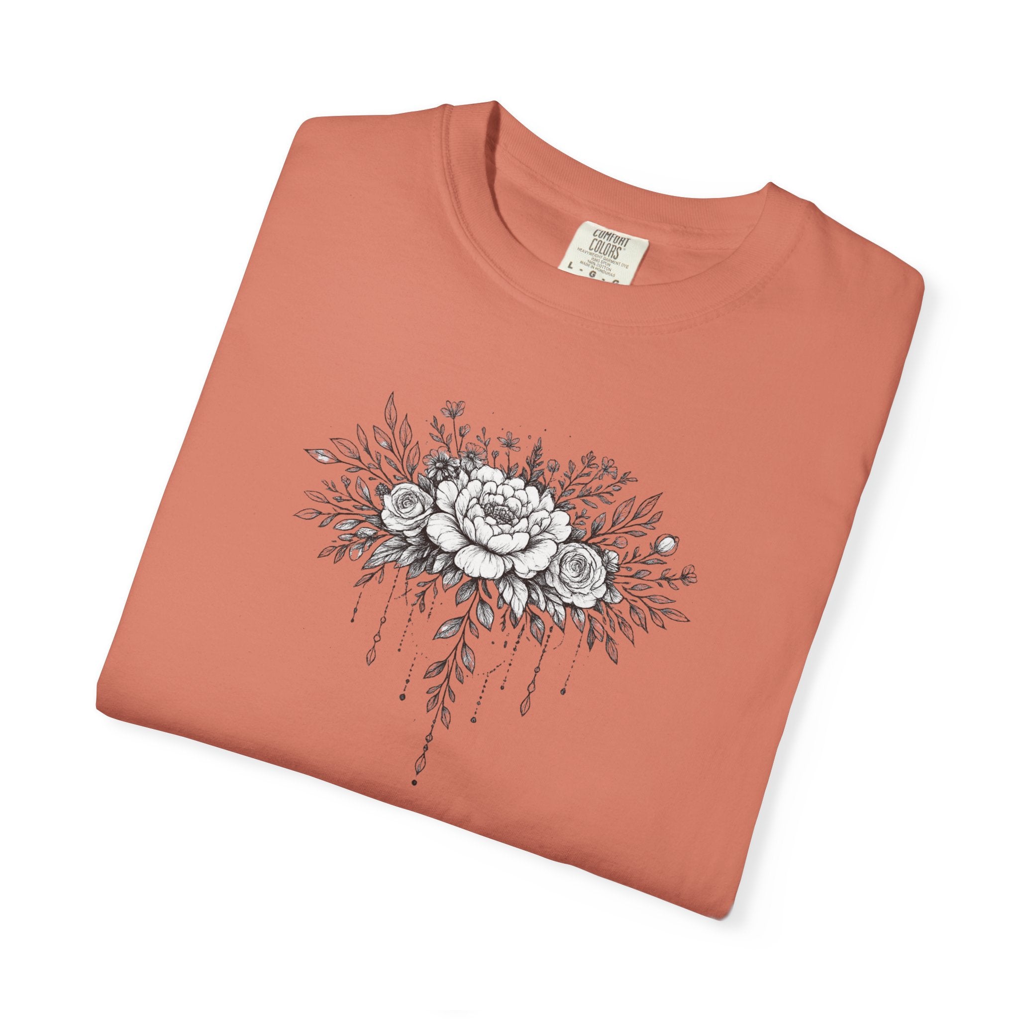 Floral Sketch T-Shirt — Vintage Black Rose Illustration