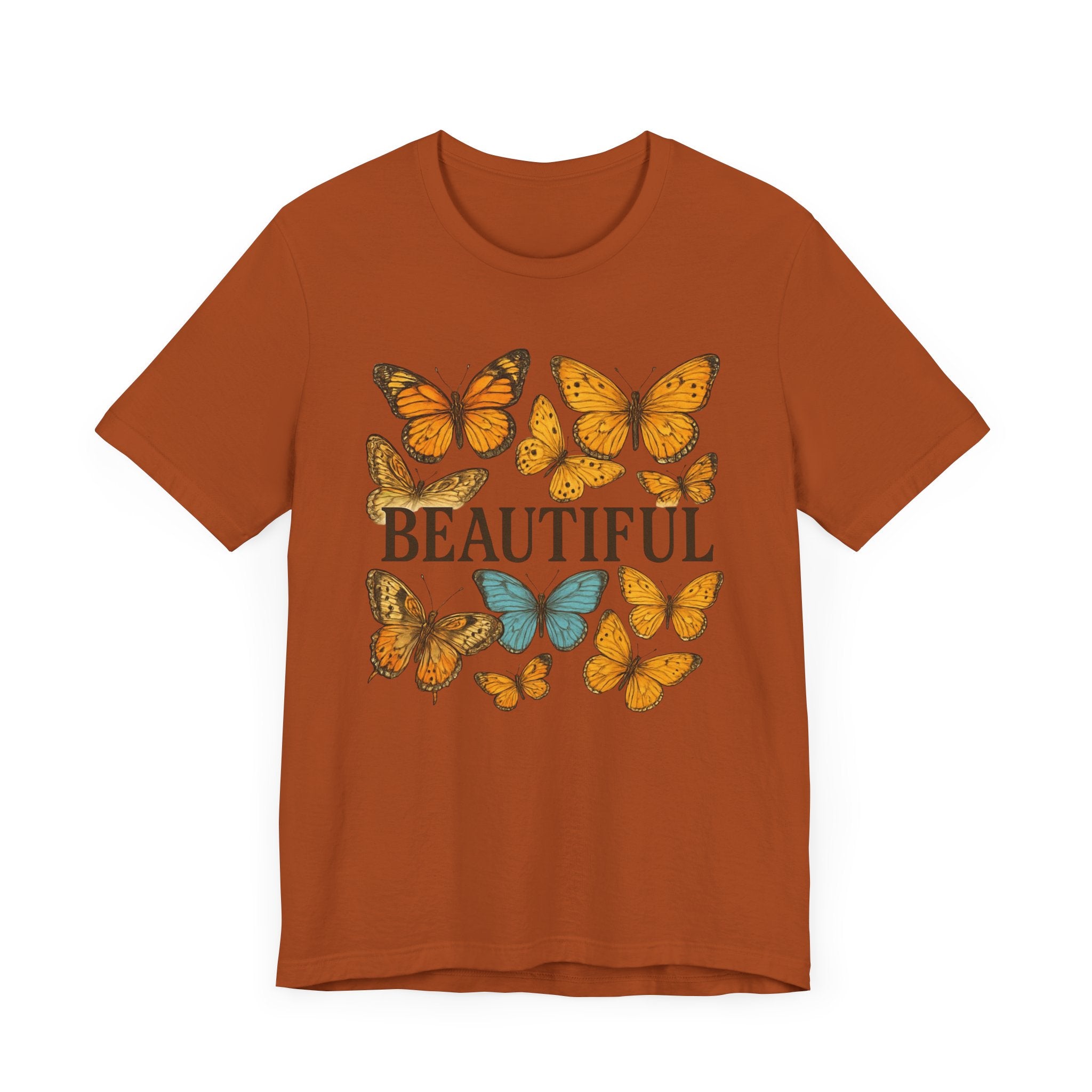 T-Shirt - 'BEAUTIFUL' Yellow Butterfly Design Short Sleeve Tee