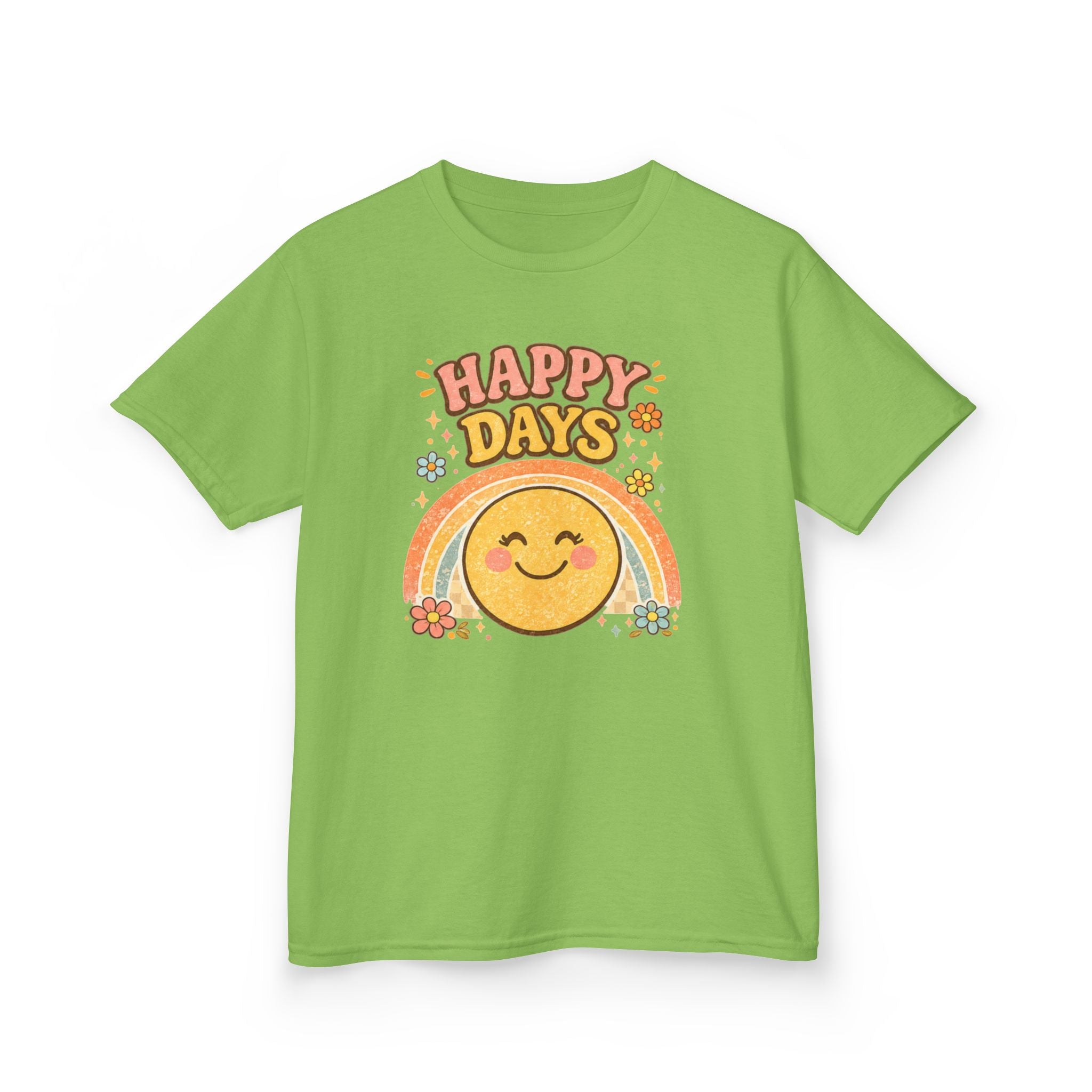 Happy Days Girls’ Tee – Retro Smiley Rainbow Shirt