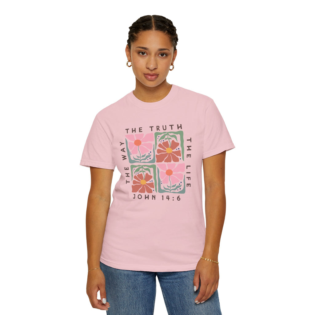 Christian Floral T-Shirt — “The Way The Truth The Life” John 14:6 Graphic Tee