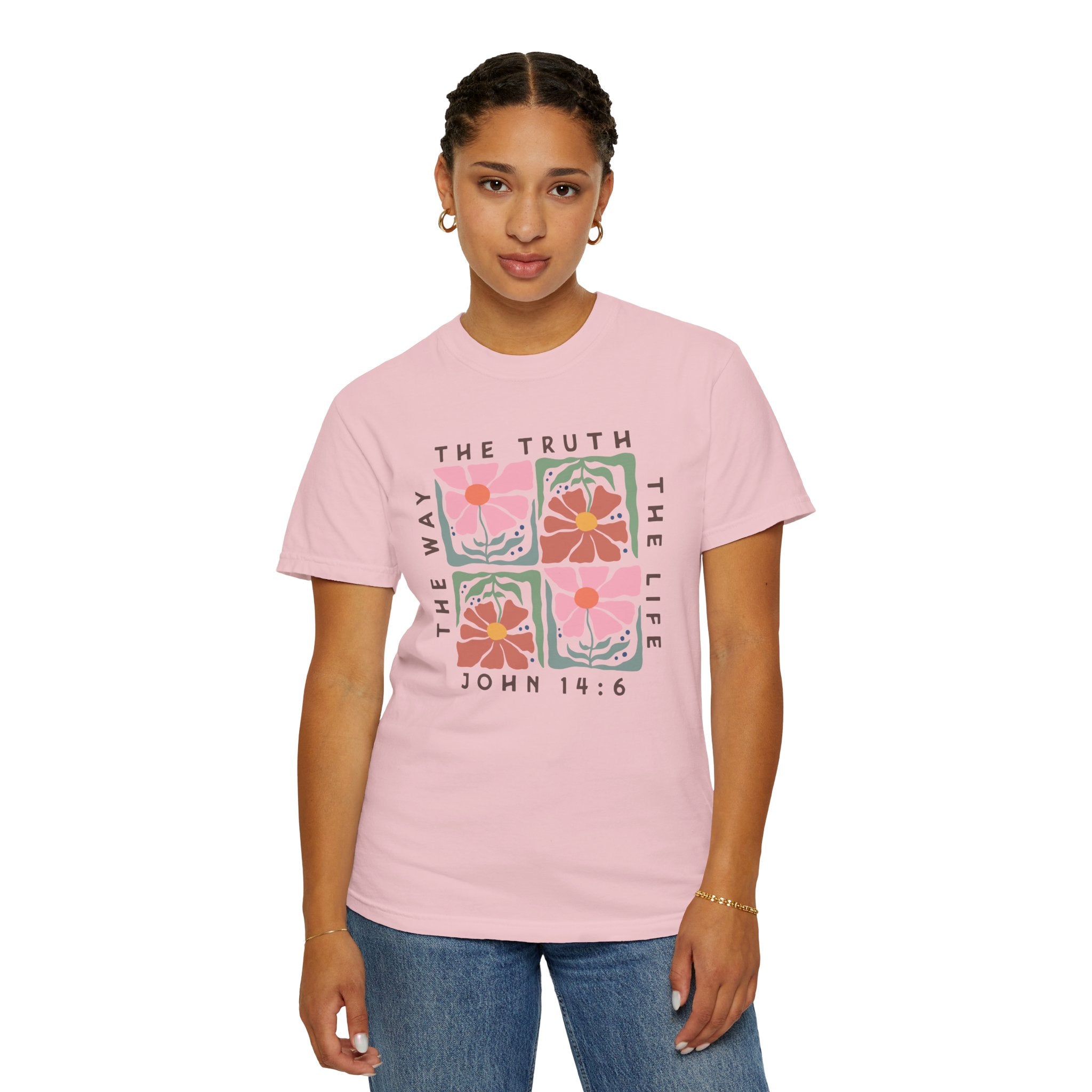 Christian Floral T-Shirt — “The Way The Truth The Life” John 14:6 Graphic Tee