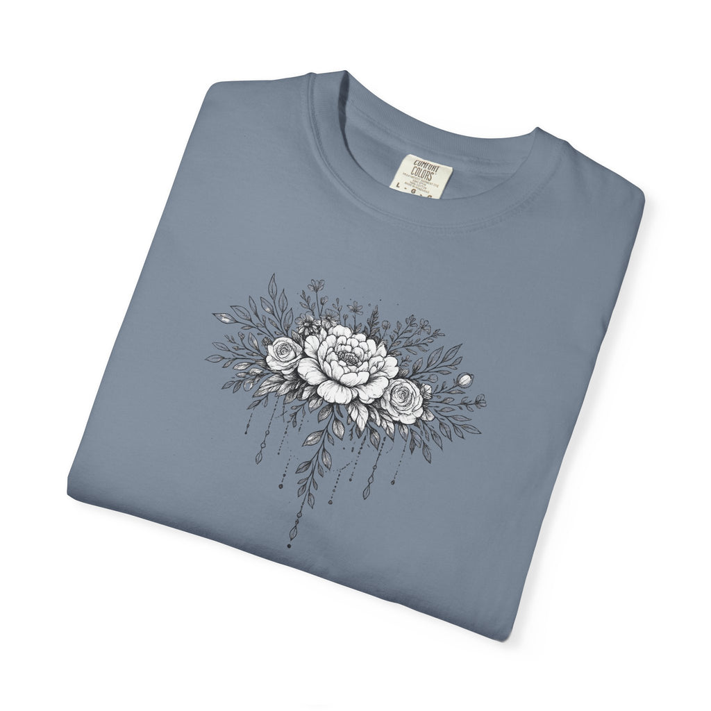 Floral Sketch T-Shirt — Vintage Black Rose Illustration
